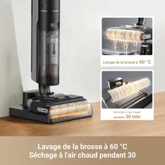 H12 Pro Ultra Aspirateur Laveur sans Fil,Lavage de la Brosse à 60°C, Séchage 30 Min, Nettoyage Auto Double Rotation avec Racleur Résistant, Aspiration 16 000 Pa, Brosse 2 Bords