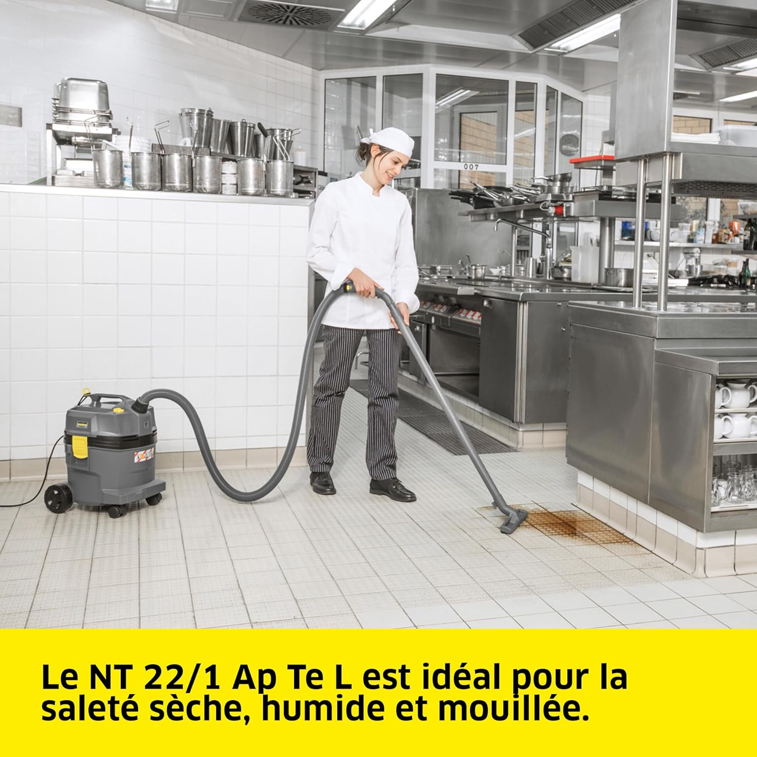 Aspirateur Eau et poussières NT 22/1 AP L, Puissance : Max - 1300 W, Filtre Cartridge PES, réservoir : 22 l, Tuyau : 1,9 m, coude, suceur pour sols humides/secs (300 mm), buse de Fentes