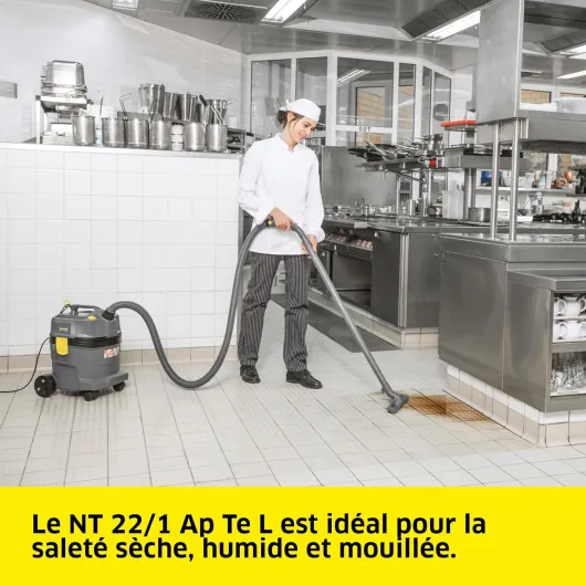 Aspirateur Eau et poussières NT 22/1 AP L, Puissance : Max - 1300 W, Filtre Cartridge PES, réservoir : 22 l, Tuyau : 1,9 m, coude, suceur pour sols humides/secs (300 mm), buse de Fentes