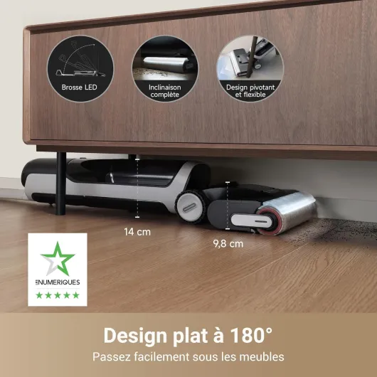 H14 Pro Aspirateur Laveur Sec Et Humide, Design Plat à 180°, Nettoyage de la Brosse à 60 °C, Séchage en 5min, Distribution Automatique de la Solution, Contrôle par Application, 18 000 Pa H14 Pro H14 Pro