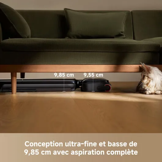 T12 Pro-A Aspirateur laveur, ultra-fin de 9,85 cm, aspiration 25 000Pa, Autolavage du rouleau à 95°C, séchage à l'air chaud à 95 °C, anti-nœuds, sans traces, autonomie de 60 min