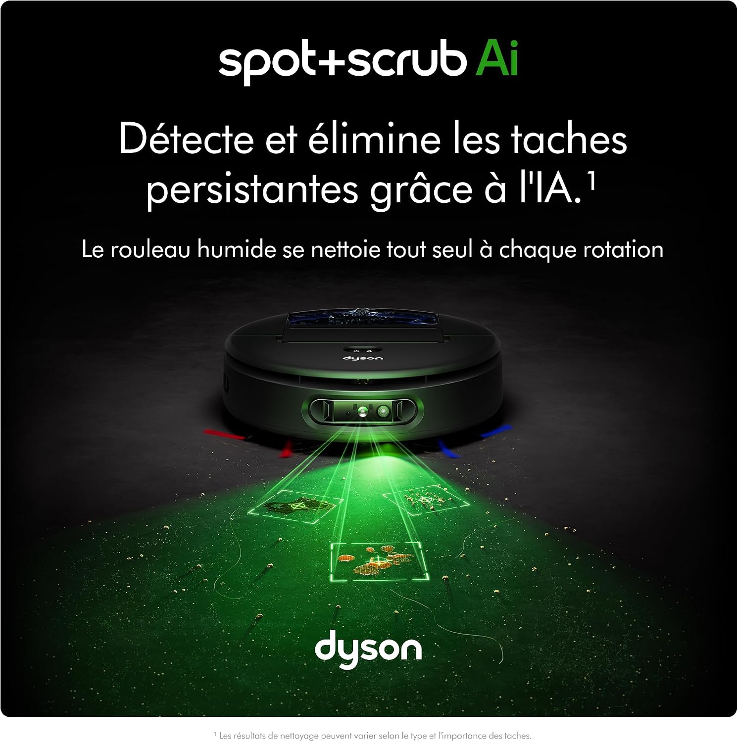 Spot+Scrub™ AI, aspirateur robot laveur sec et humide, rouleau humide auto-nettoyant, 4× puissance d’aspiration sur tapis, vidage automatique, élimination des taches par IA (Noir/Bleu)