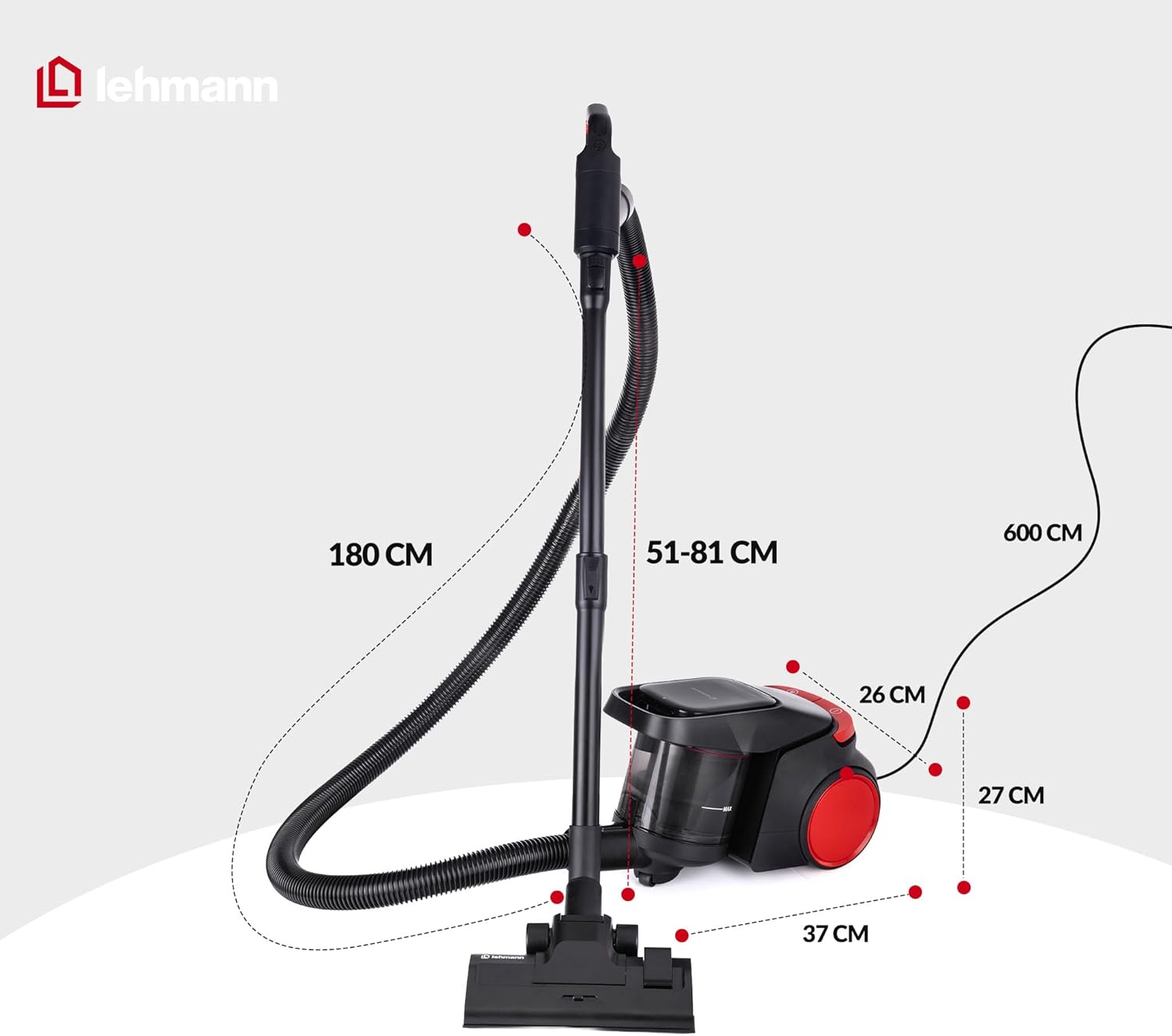 Aspirateur sans Sac Cyclonique avec Commande à Poignée, Double Filtration avec Filtre HEPA, Compact, Réservoir 1,5 L, Aspirateur Traîneau Puissant avec 4 Modes Multi-Surfaces