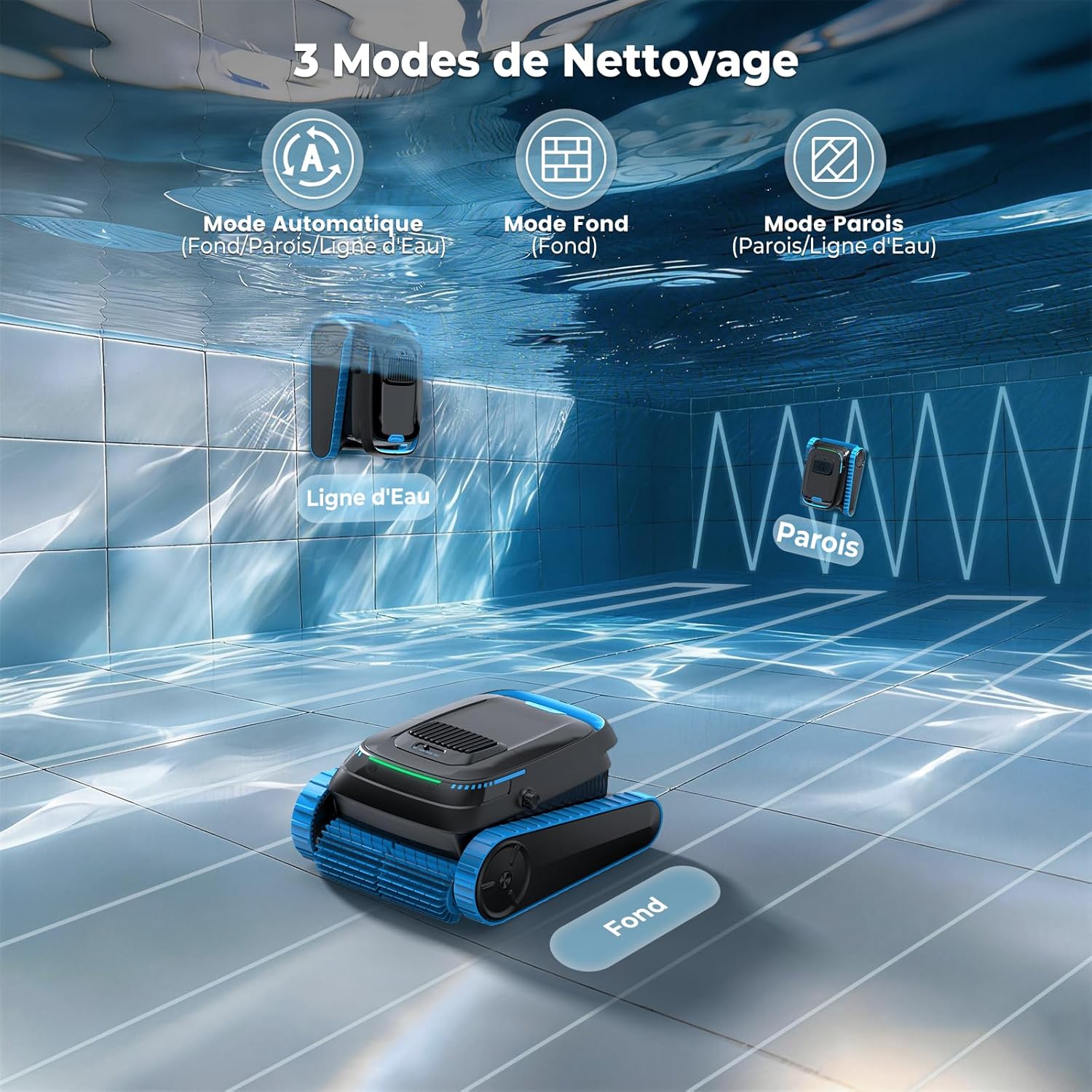 (2026 New) BOTLIFE PC20 Robot Piscine Sol, Parois et Ligne d’Eau, Aspirateur Piscine sans Fil, Débit 18927 LPH, Navigation Intelligente & APP, Nettoyage pour Piscines Jusqu’à 170 m² Noir