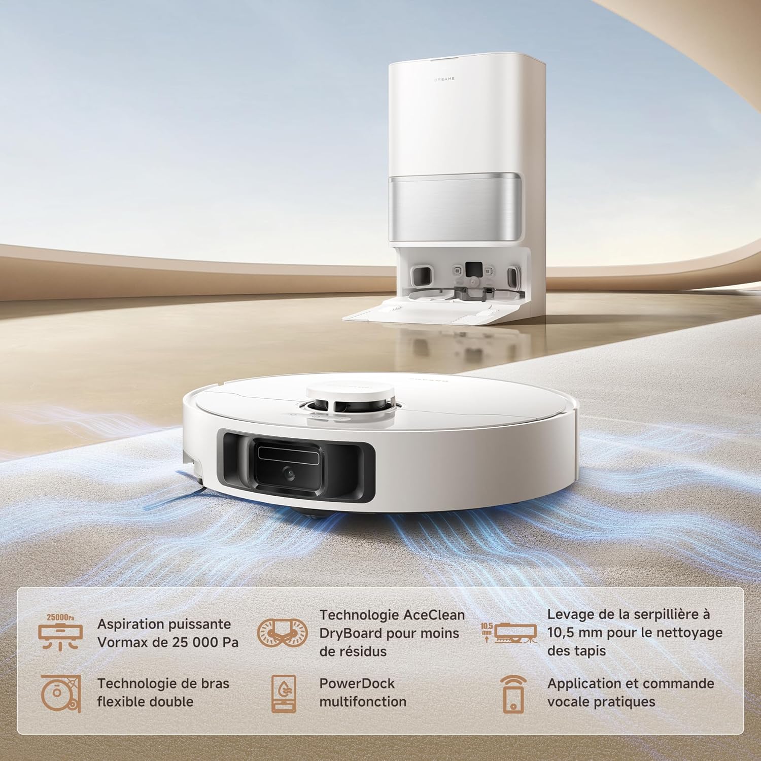 L10s Ultra Gen 3 Kit Robot Aspirateur Laveur, 25000Pa, Brosse Latérale Rétractable à Levage, Système AceClean DryBoard, Auto-Nettoyage Serpillière, Séchage à l’Air Chaud, Contrôle Vocal & App