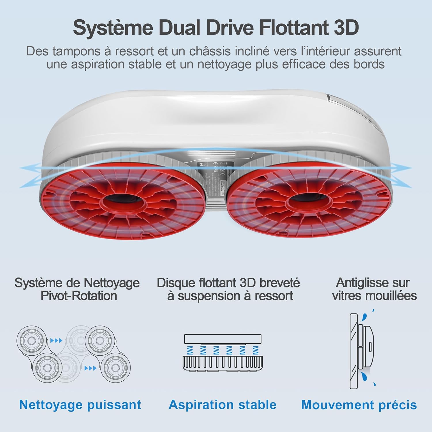 HUTT S55 Pro Robot Nettoyeur de Vitres 6500Pa, Robot Laveur Vitre avec Patins 3D Flottants, Pulvérisation HydroJet, Navigation Slam 4.0, Réservoir 80ml, Système de Sécurité Multicouche Blanc