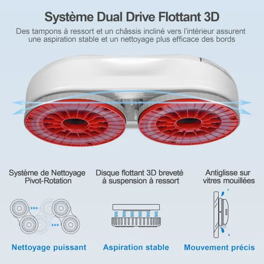 HUTT S55 Pro Robot Nettoyeur de Vitres 6500Pa, Robot Laveur Vitre avec Patins 3D Flottants, Pulvérisation HydroJet, Navigation Slam 4.0, Réservoir 80ml, Système de Sécurité Multicouche Blanc